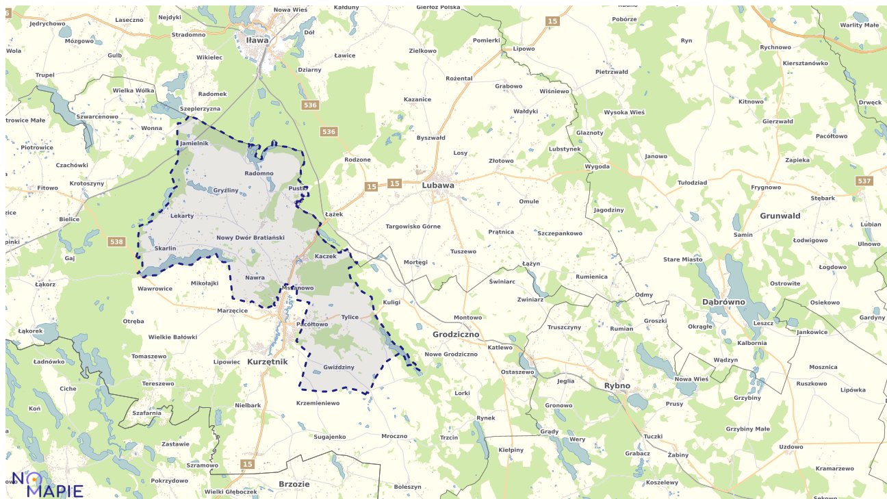 Mapa obszarów ochrony przyrody Nowego Miasta Lubawskiego
